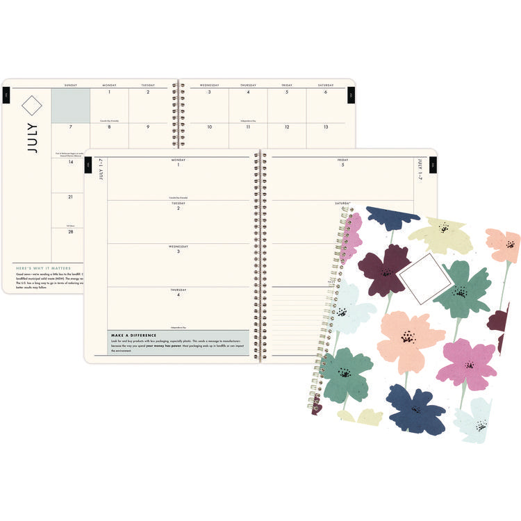 GreenPath Academic Year Weekly/Monthly Planner, Floral Artwork, 11" x 9.38", Multicolor Cover, 12-Month: July 2024-June 2025