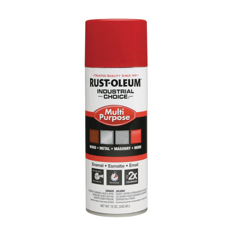 Industrial Choice 1600 System Multi-Purpose Enamel Spray Paint, Flat Safety Red, 12 oz Aerosol Can, 6/Carton