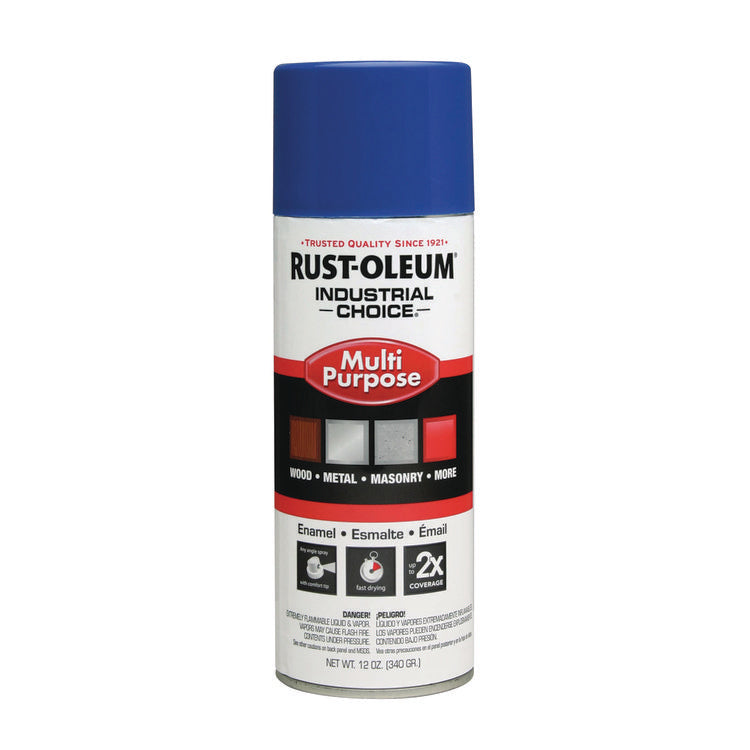 Industrial Choice 1600 System Multi-Purpose Enamel Spray Paint, Flat Safety Blue, 12 oz Aerosol Can, 6/Carton