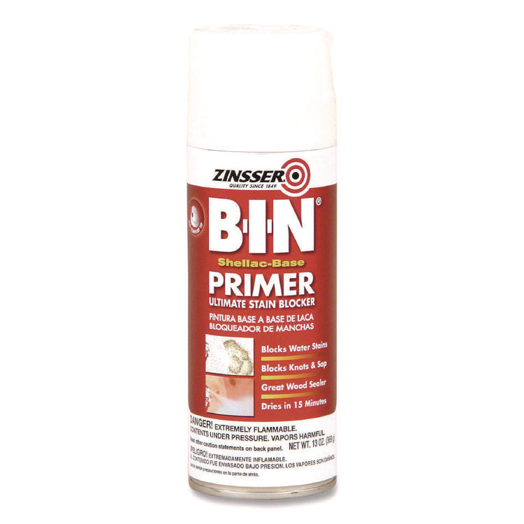 BIN Shellac Primer Spray, Interior, Flat White, 13 oz Aerosol Can, 6/Carton