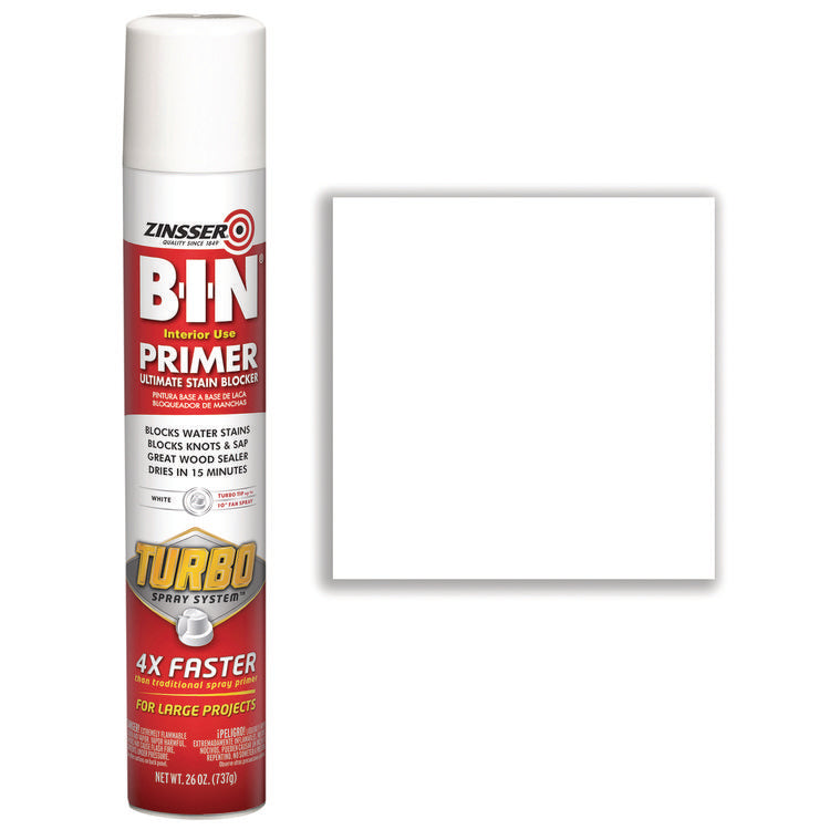 BIN Aerosol Primer with Turbo Spray System, Interior, Flat White, 26 oz Aerosol Can, 6/Carton