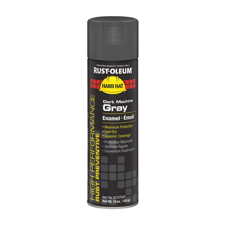 Hard Hat High Performance V2100 System Rust Preventive Enamel Spray Paint, Gloss Dark Machine Gray, 15 oz Aerosol Can, 6/CT