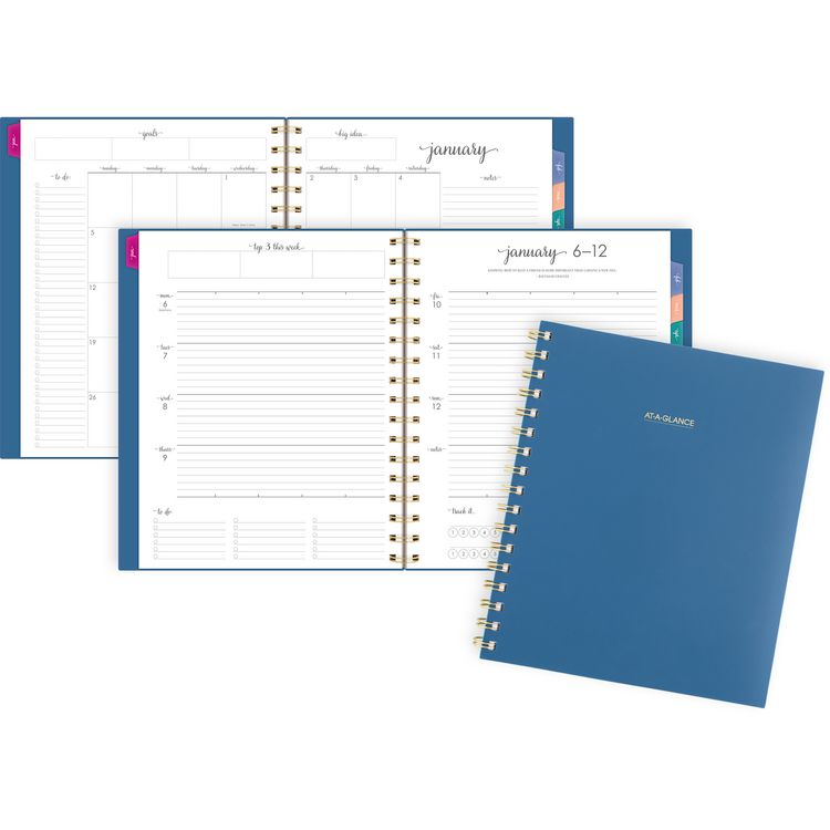 Harmony Weekly/Monthly Poly Planner, 8.88 x 7.69, Blue/Gold Cover, 13-Month (Jan to Jan): 2025 to 2026