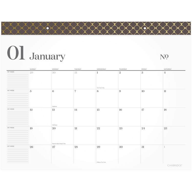 WorkStyle Monthly Desk Pad Calendar, 21.75 x 17, White Sheets, Brown/Gold Headband, Clear Corners, 12-Month (Jan-Dec): 2025