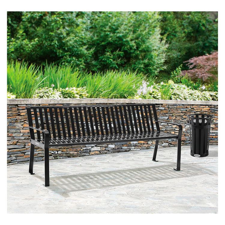 Steel Slat Benches with Back, 72" x 26" x 31", Black Seat/Back, Black Base