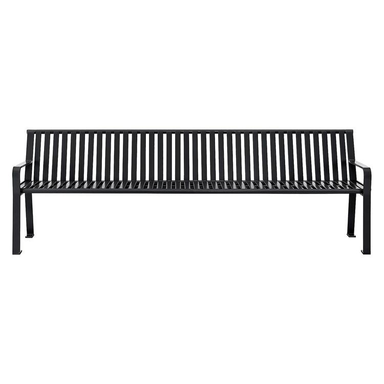 Steel Slat Benches with Back, 96" x 26" x 31", Black Seat/Back, Black Base