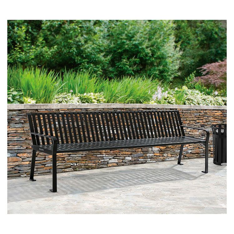 Steel Slat Benches with Back, 96" x 26" x 31", Black Seat/Back, Black Base