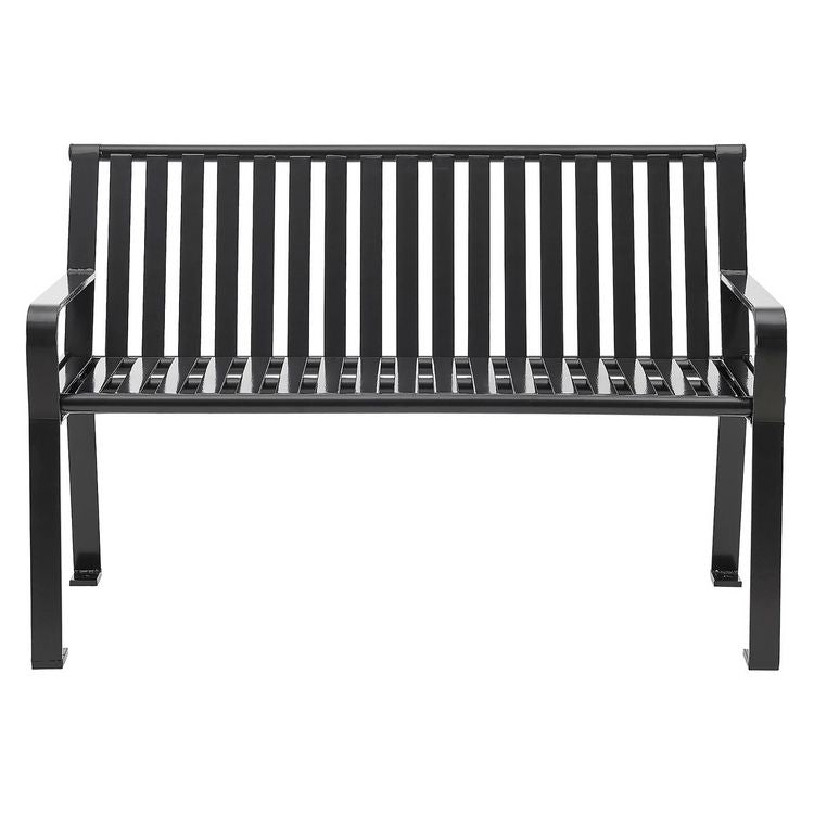 Steel Slat Benches with Back, 48" x 27" x 31", Black Seat/Back, Black Base