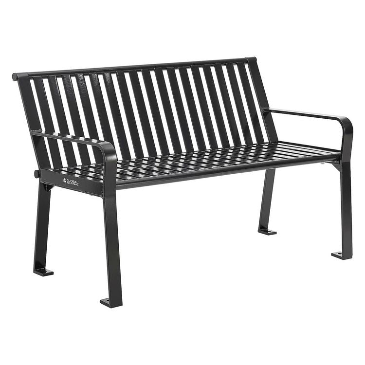 Steel Slat Benches with Back, 48" x 27" x 31", Black Seat/Back, Black Base