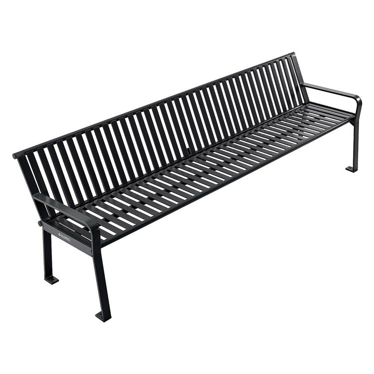 Steel Slat Benches with Back, 96" x 26" x 31", Black Seat/Back, Black Base