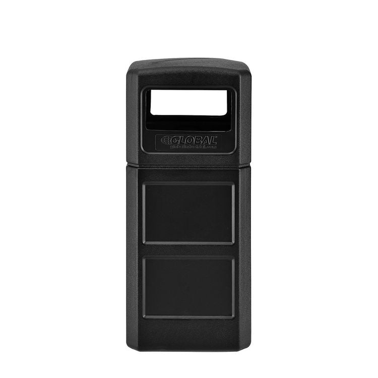 Square Plastic Waste Receptacle, Dome Lid with Open Sides, 42 gal, Black
