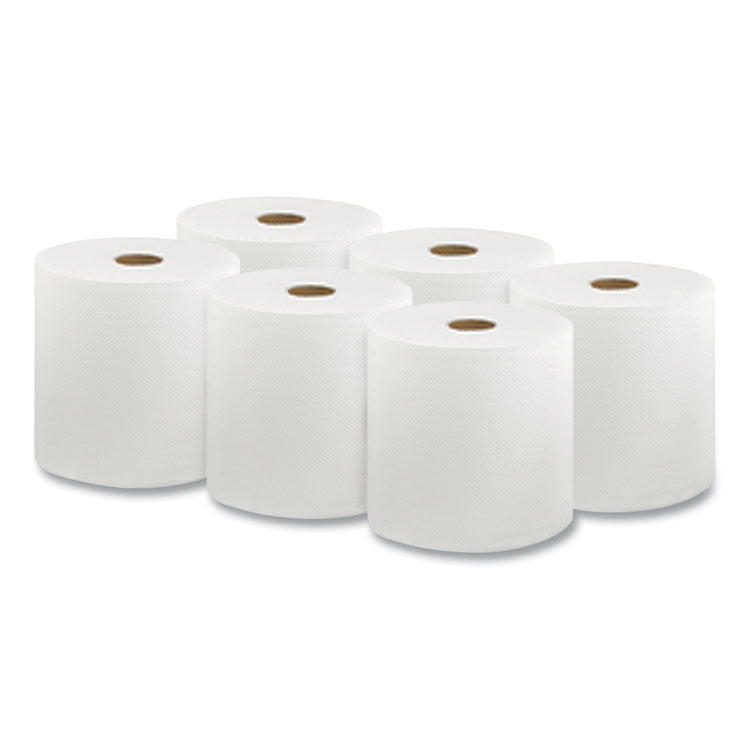 Hard Wound Roll Towel, 1-Ply, 8" x 1,000 ft, White, 6 Rolls/Carton
