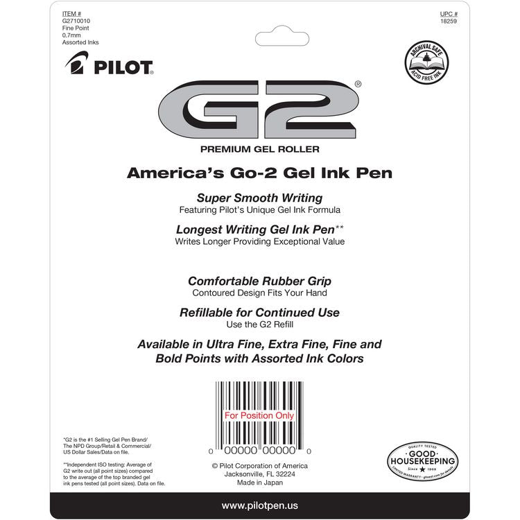 G2 Premium Gel Pen, Retractable, Fine 0.7 mm, Assorted Ink and Barrel Colors, 10/Pack