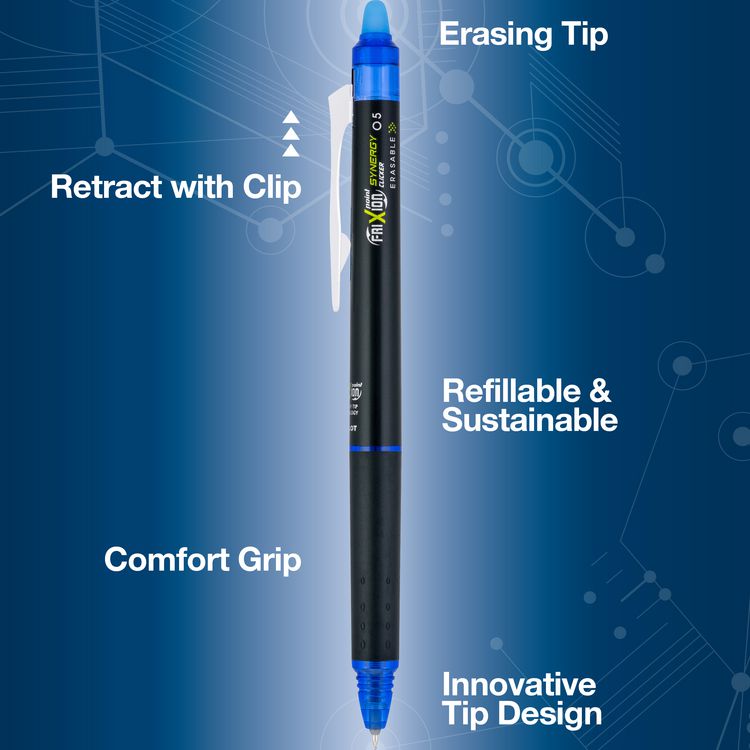 FriXion Synergy Clicker Erasable Gel Pen, Retractable, Extra-Fine 0.5 mm, Assorted Ink and Barrel Colors, 5/Pack
