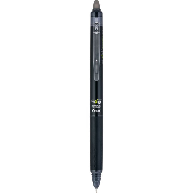 FriXion Synergy Clicker Erasable Gel Pen, Retractable, Extra-Fine 0.5 mm, Black Ink, Black/Smoke Barrel, Dozen