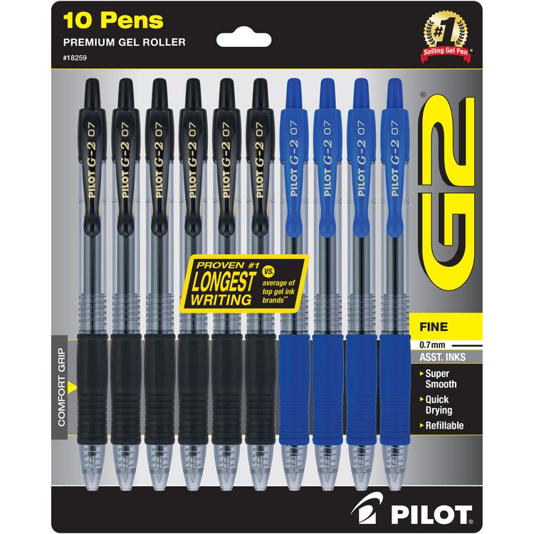 G2 Premium Gel Pen, Retractable, Fine 0.7 mm, Assorted Ink and Barrel Colors, 10/Pack