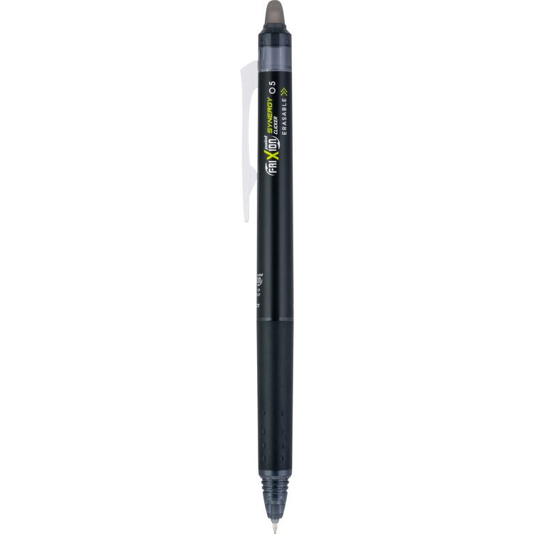 FriXion Synergy Clicker Erasable Gel Pen, Retractable, Extra-Fine 0.5 mm, Black Ink, Black/Smoke Barrel, Dozen