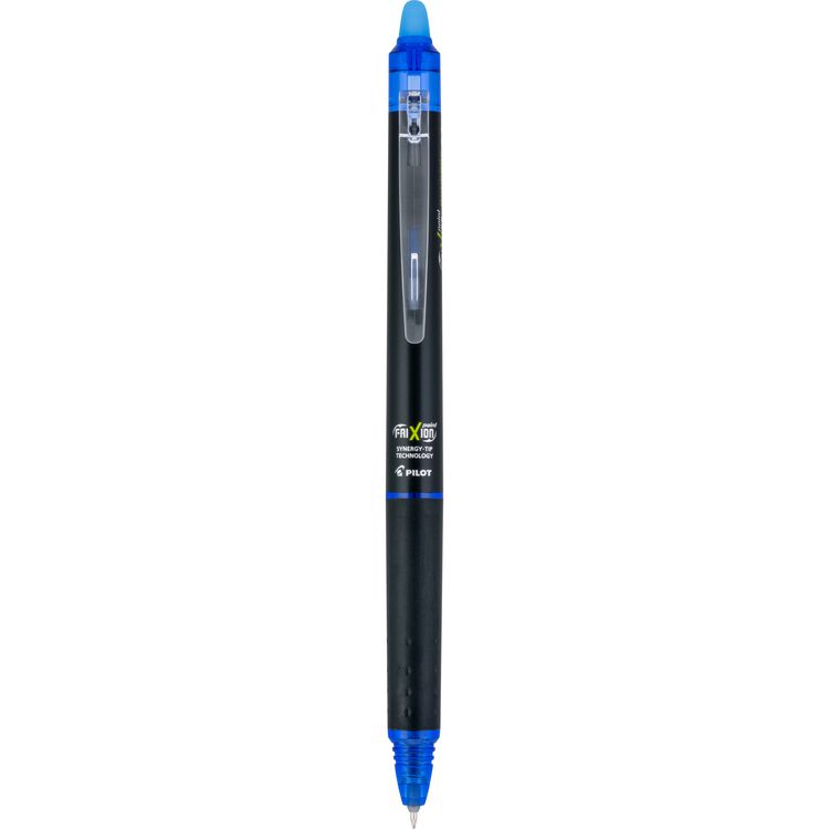 FriXion Synergy Clicker Erasable Gel Pen, Retractable, Extra-Fine 0.5 mm, Blue Ink, Black/Blue Barrel, Dozen