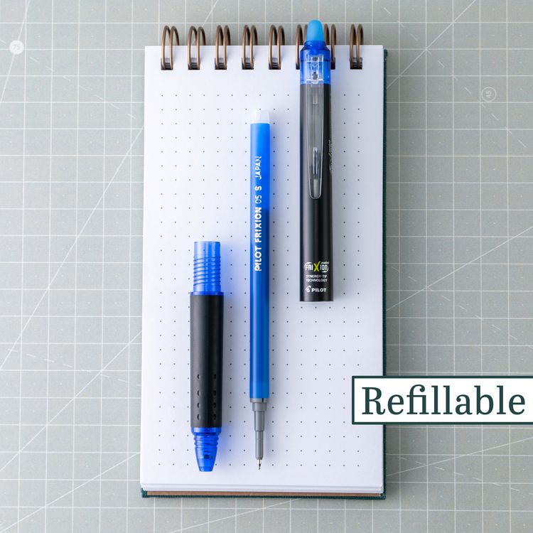 FriXion Synergy Clicker Erasable Gel Pen, Retractable, Extra-Fine 0.5 mm, Blue Ink, Black/Blue Barrel, Dozen