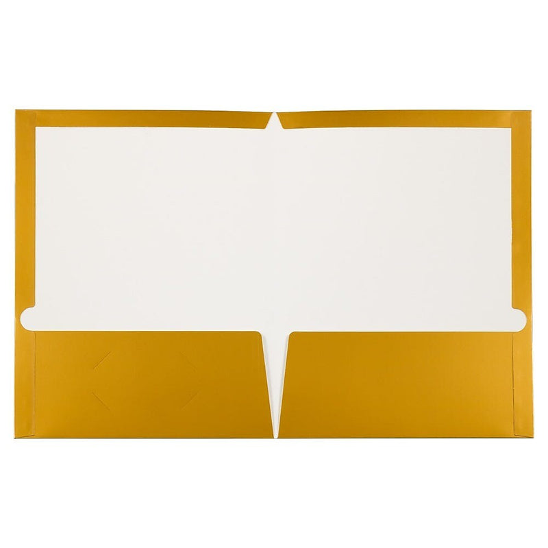 JAM Paper Glossy 3-Hole Punched 2 Pocket Cardstock Presentation Folder, Gold, 100/Box (385GGOB)