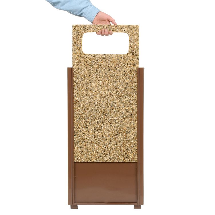 Stone Panel All Weather Trash Receptacle Urn, Open Ashtray Top, 24 gal, Steel, Brown