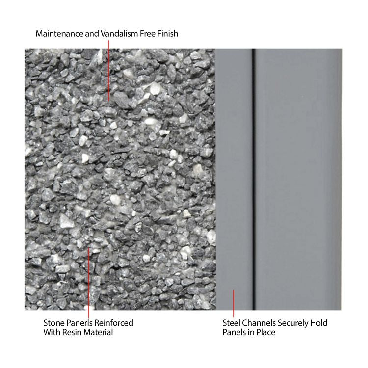 Stone Panel All Weather Trash Receptacle Urn, 24 gal, Steel, Gray
