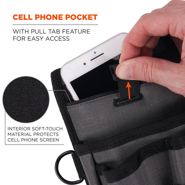 Arsenal 5569 Belt Clip Tool Pouch with Device Holster, 4 Compartments, 5 x 2 x 8.5, Polyester, Gray