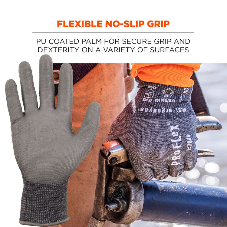 ProFlex 7044 ANSI A4 PU Coated CR Gloves, EN388: 4X42D, 9" Long, X-Small, Gray, Pair