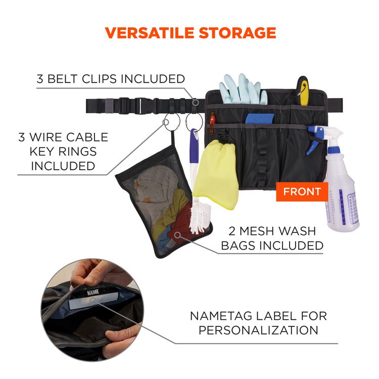 Arsenal 5715 Cleaning Apron Pouch with Pockets, 10 Compartments, 11 x 13.5, Nylon, Black