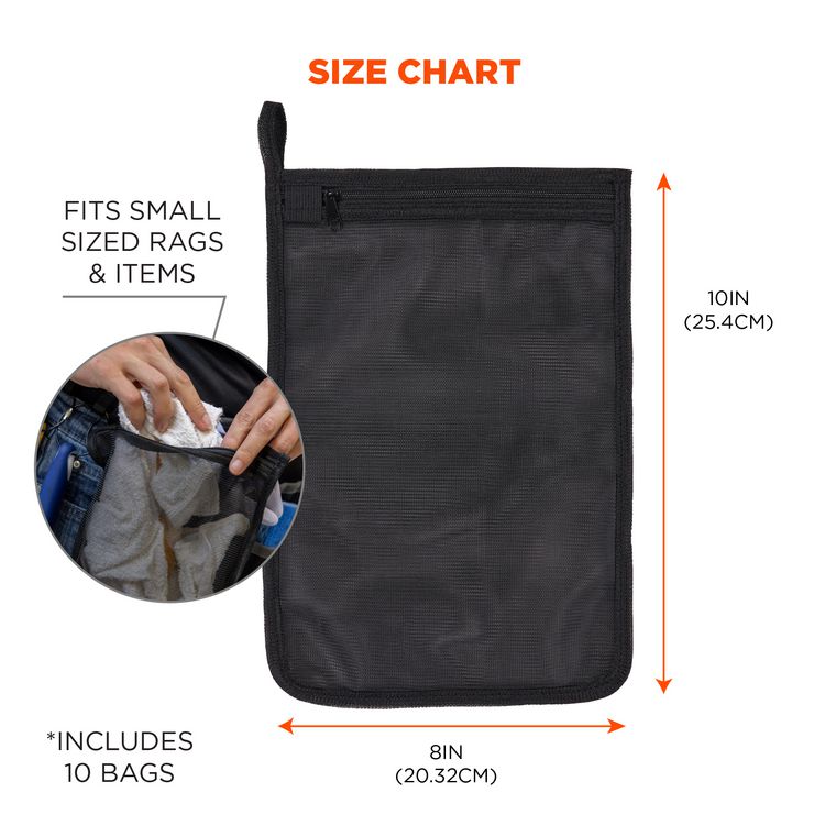 Arsenal 5718 Zippered Mesh Wash Bag, 8 x 10, Polyester, Black, 10/Pack