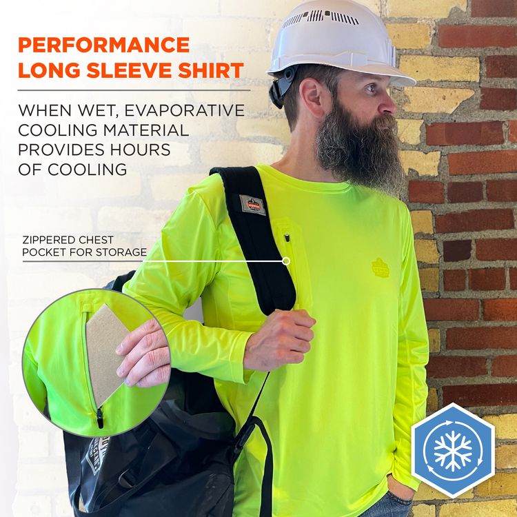 Chill-Its 6689 Cooling Long Sleeve Sun Shirt with UV Protection, Medium, Lime