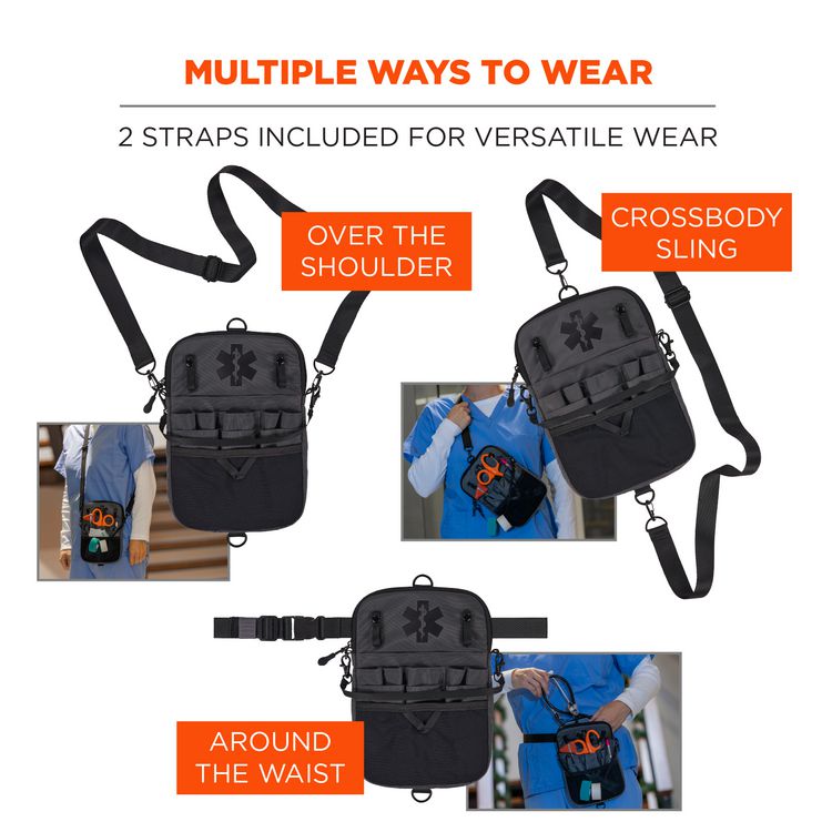 Arsenal 5717 Convertible Nurse Belt Bag, 10 Compartments, 7 x 10, Nylon, Black