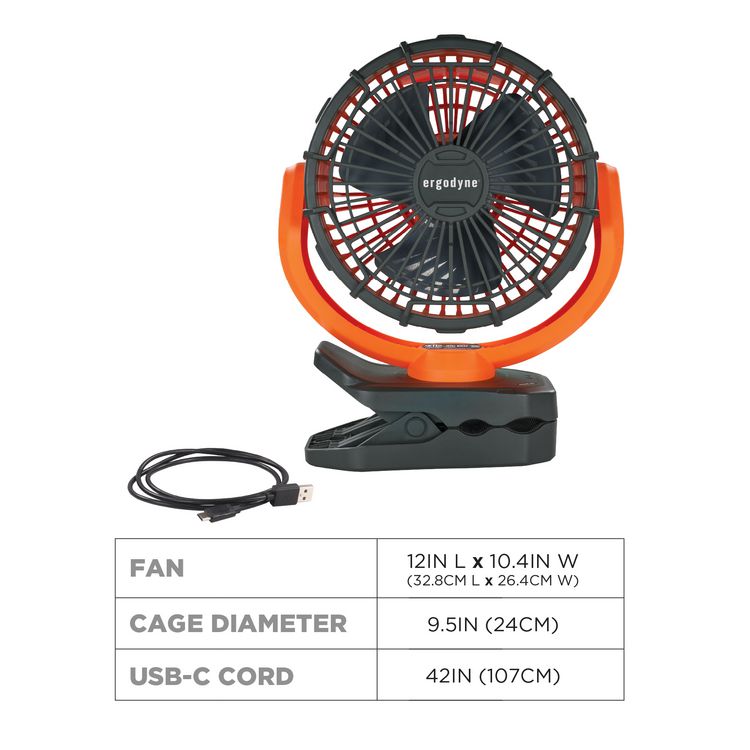 Chill-Its 6090 Rechargeable Portable Jobsite Fan, 9.5, Orange/Black
