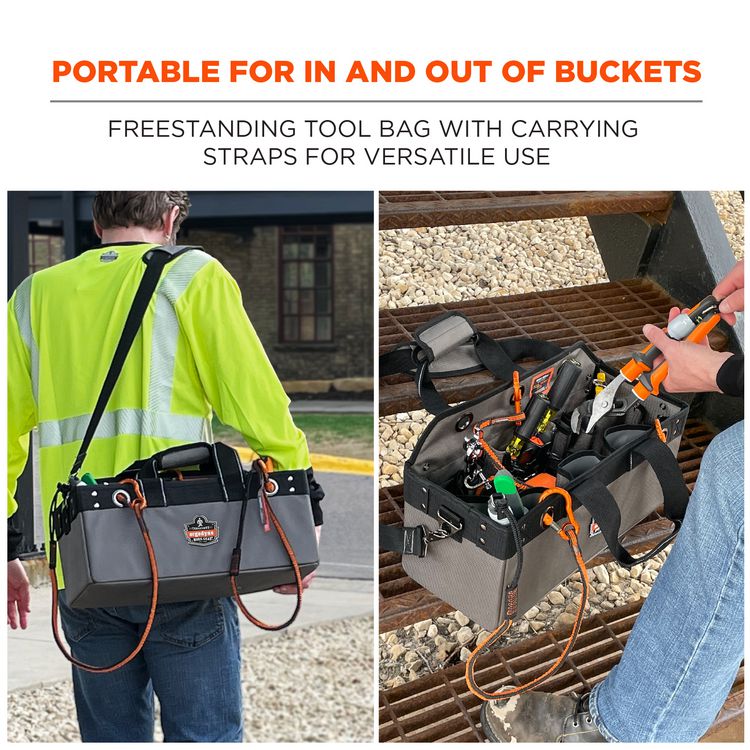 Arsenal 5844 Bucket Truck Tool Bag with Tool Tethering Attachment Points, 18 x 7.5 x 7.5, Polyester, Gray