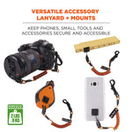 Squids 3151 Coil Lanyard Swivel Hook/Detachable Loop, Mini Adhesive Mount, 2 lb Max Working Capacity, 12" Long, Black/Orange