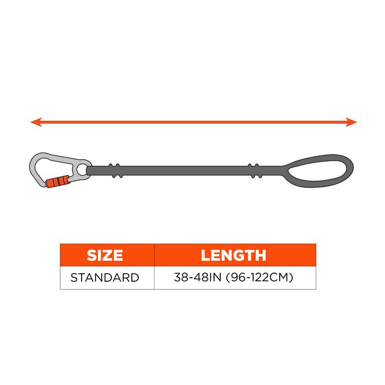 Squids 3104F(x) Tool Lanyard with Carabiner/Choke Loop, 10 lb Max Working Capacity, 38" to 48" Long, Gray/Orange
