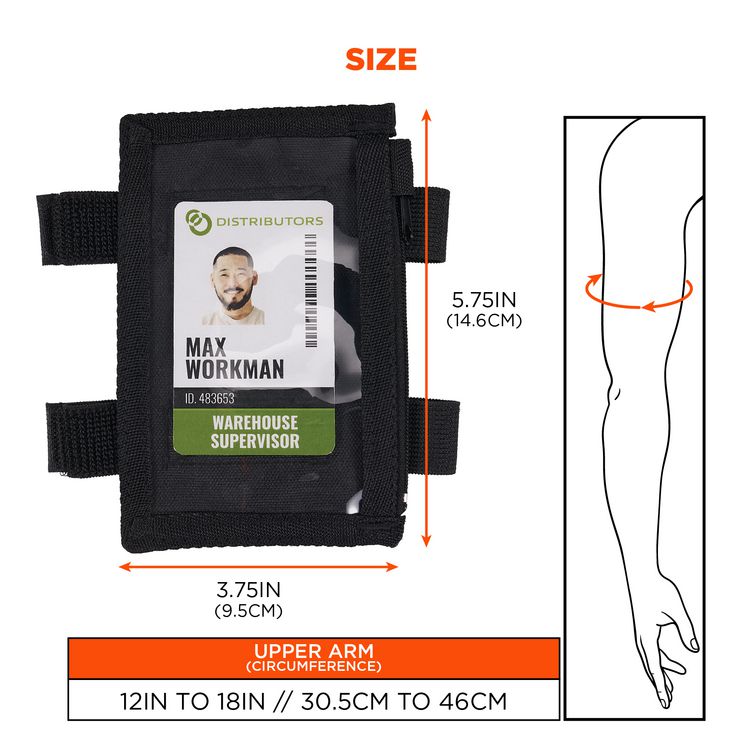 Squids 3387 Dual Band Arm ID/Badge Holder with Zipper, Vertical, Black, 3.75 x 5.75 for 2.75 x 4.75 Insert