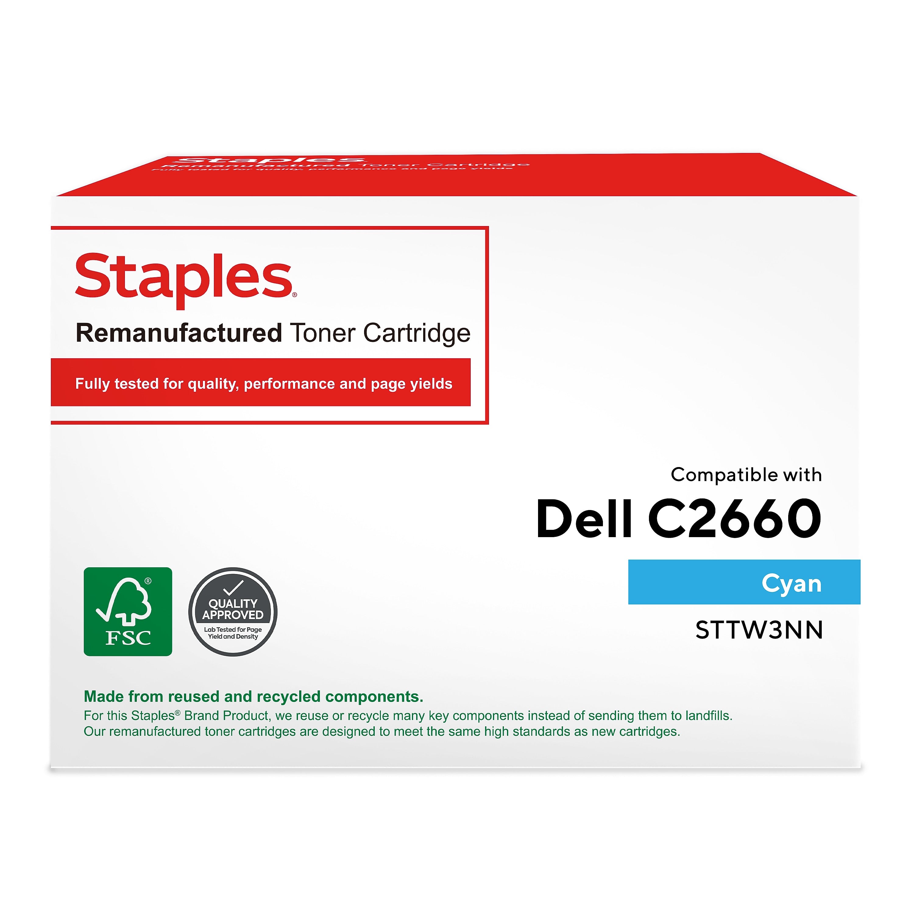 Staples Remanufactured Cyan High Yield Toner Cartridge Replacement for Dell (TRTW3NN/STTW3NN)