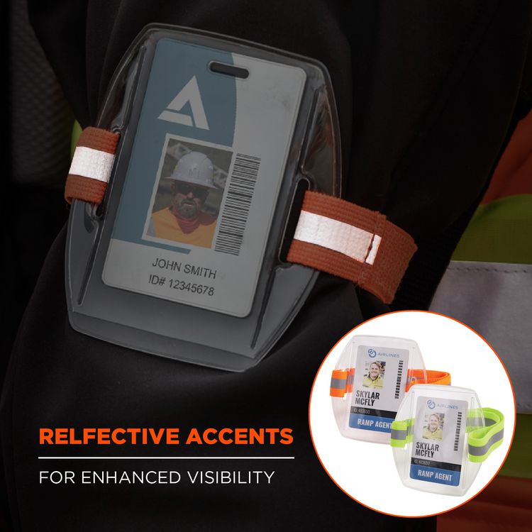 Squids 3386 Arm Band ID/Badge Holder, Vertical, Hi-Vis Orange, 3.75 x 4.25 Holder, 2.5 x 4 Insert, 10/Pack