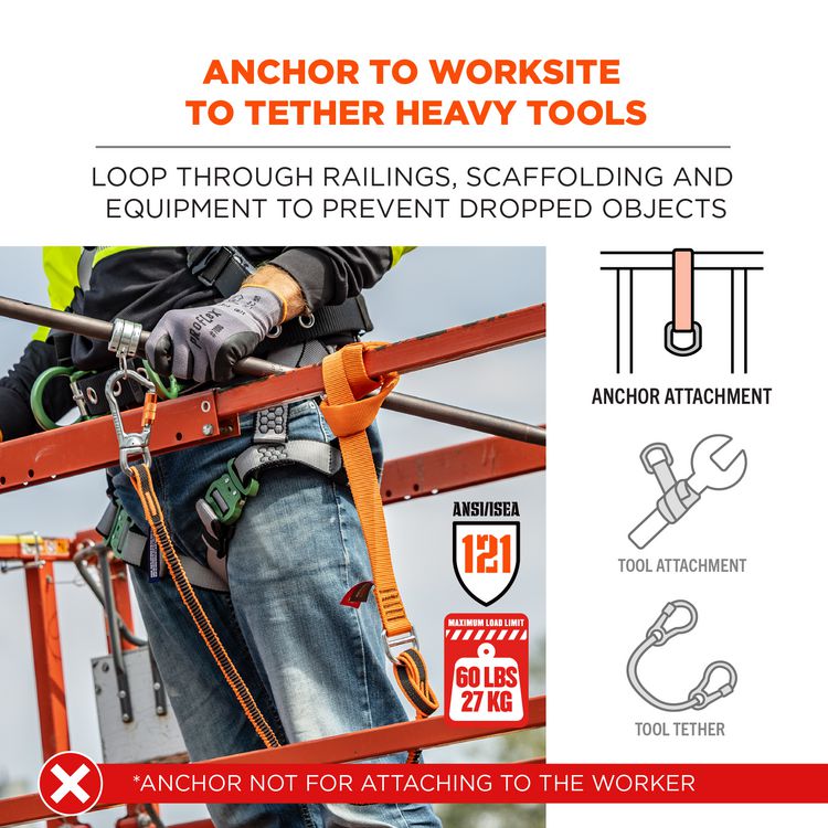 Squids 3177 Anchor Choke Strap for Tool Tethering, 60 lb Max Safe Working Capacity, 28" Long, Orange