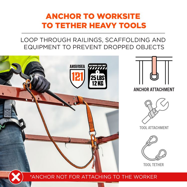 Squids 3174 Anchor Choke Strap for Tool Tethering, 25 lb Max Safe Working Capacity, 15" Long, Orange