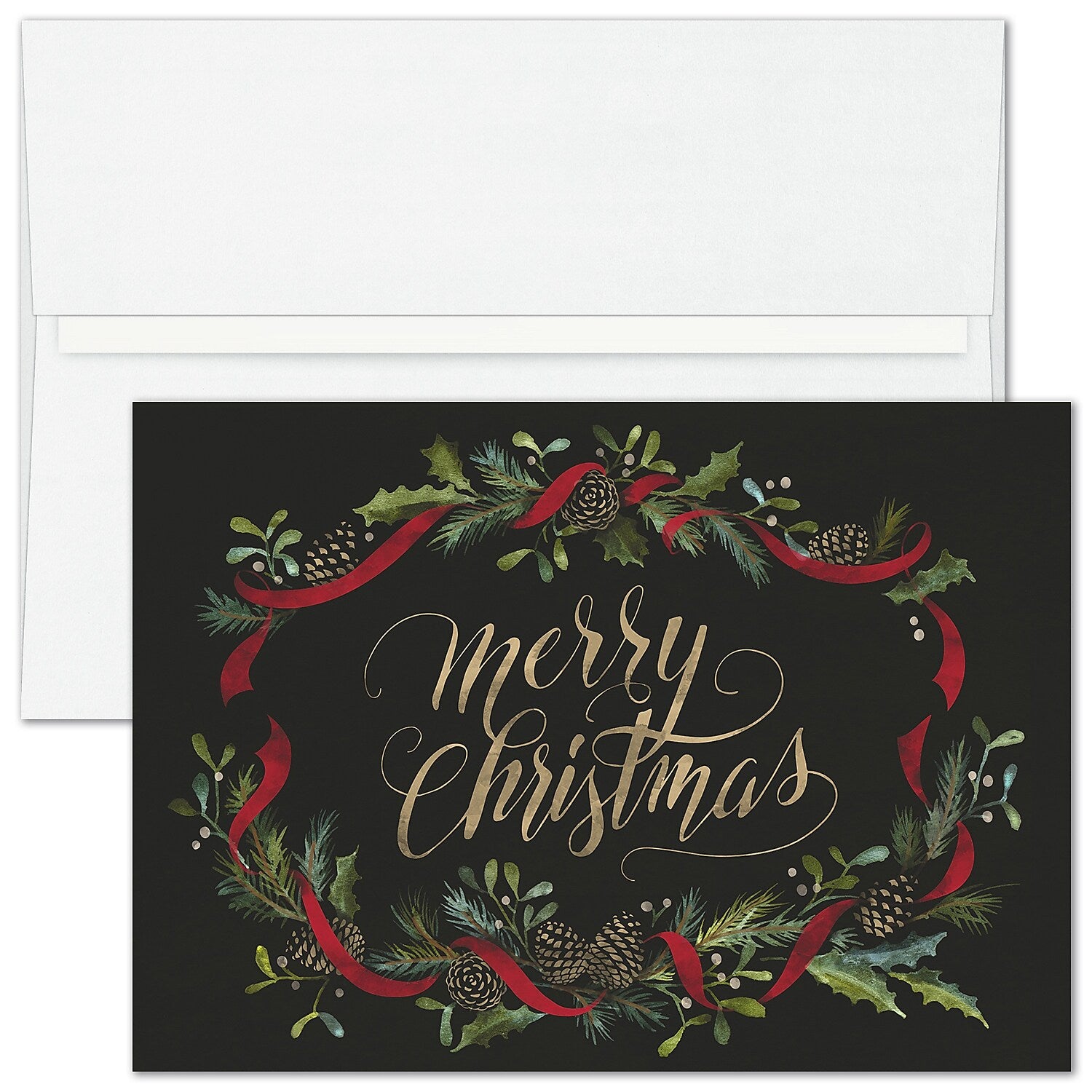 "Merry Christmas Pine Cones" Holiday Card w/ White Unlined Envelope, 250/BX
