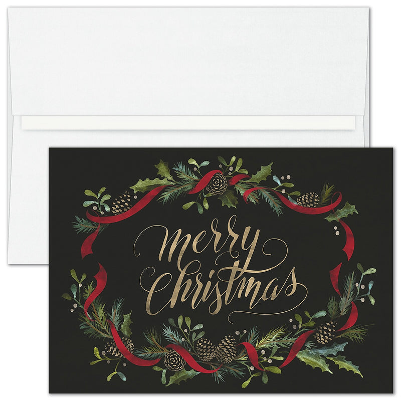 "Merry Christmas Pine Cones" Holiday Card w/ White Unlined Envelope, 250/BX