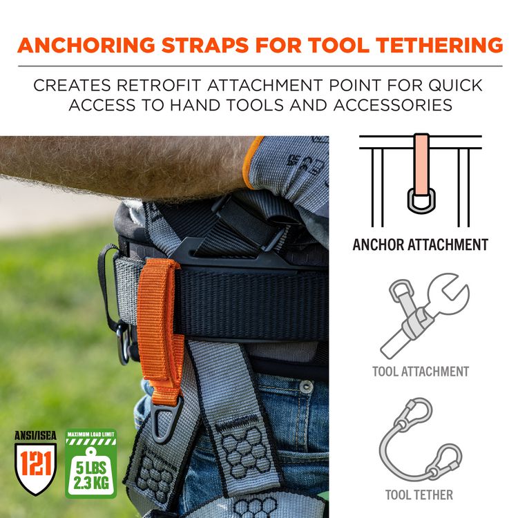 Squids 3172 Anchor Strap Hook and Loop Closure for Tool Tethering, 5 lb Max Working Capacity, 5" Long, Orange, 2/Pack