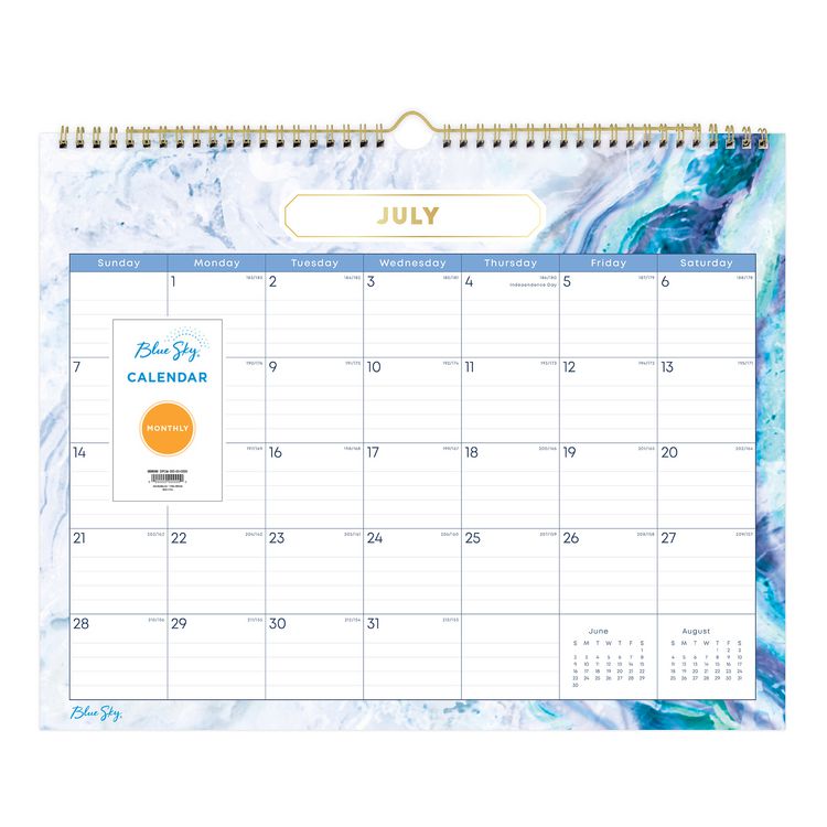 Gemma Academic Wall Calendar, Geode Artwork, 15" x 12", White/Blue Sheets, 12-Month (July to June): 2025 to 2026