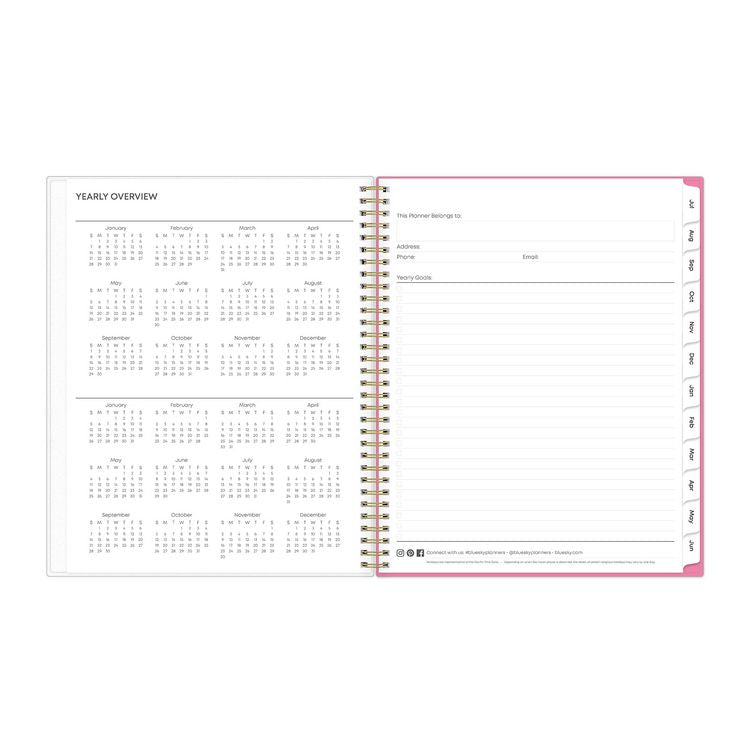 Roosevelt Pink Academic Weekly/Monthly Planner, Floral Artwork, 11" x 8.5", Pink/Gray Cover, 12-Month (July-June): 2025-2026
