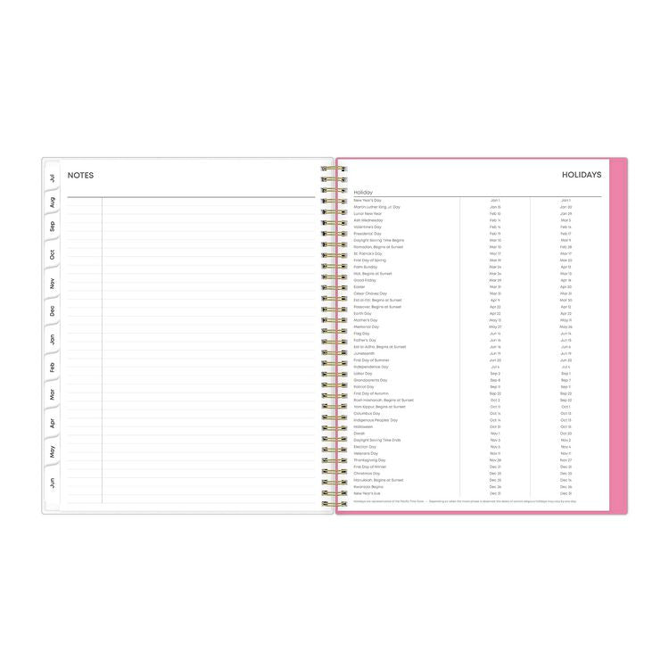 Roosevelt Pink Academic Weekly/Monthly Planner, Floral Artwork, 11" x 8.5", Pink/Gray Cover, 12-Month (July-June): 2025-2026