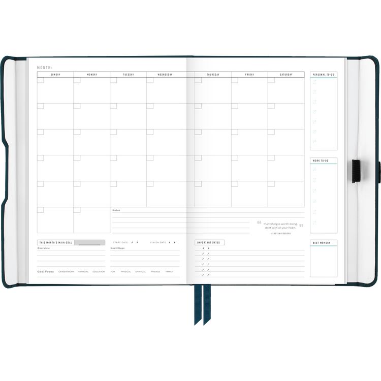 Foundation Undated Weekly/Monthly Planner, 8.5" x 6.75", Blue Cover, 12-Month: Undated