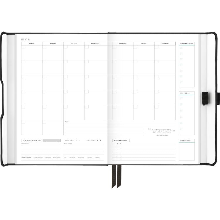 Foundation Undated Weekly/Monthly Planner, 8.5" x 6.75", Black Cover, 12-Month: Undated