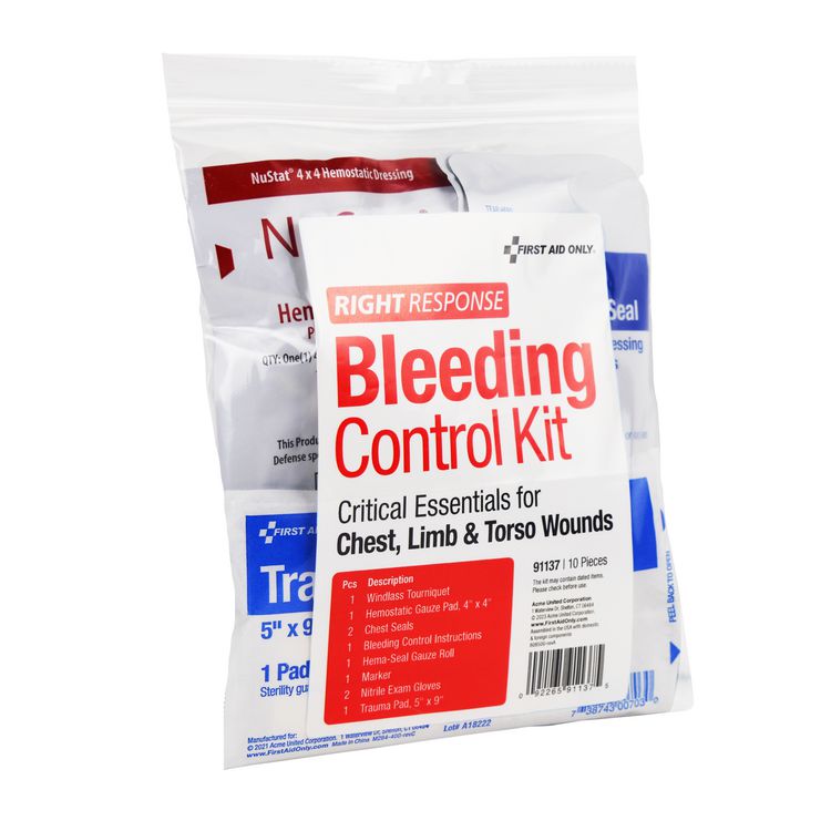 Critical Essentials Bleeding Control Kit for Limb, Chest and Torso Wounds, 11 Pieces, Plastic Bag